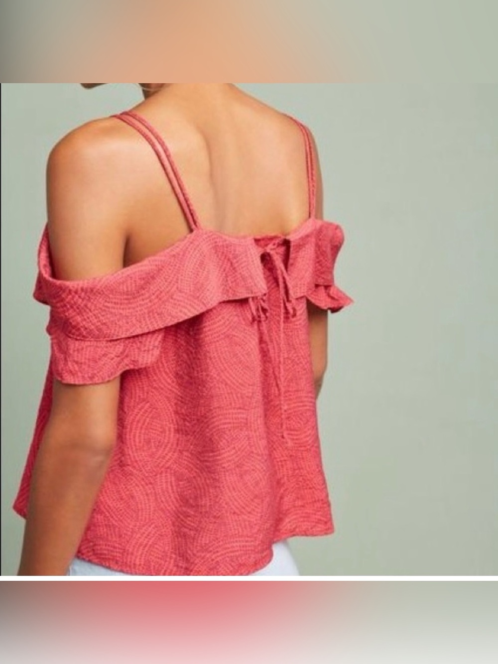 Anthropologie Maeve Off Shoulder Top Medium Coral Ruffle Cold Shoulder Boho - Picture 5 of 12